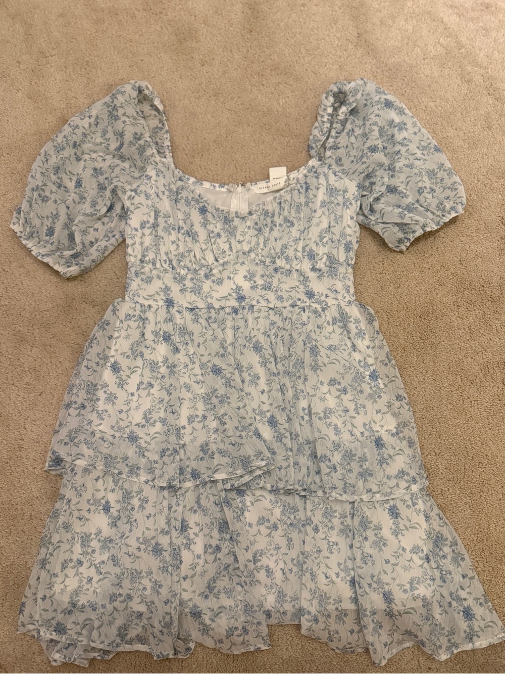 Altar'd State Light Blue Floral Puff-Sleeve Dress